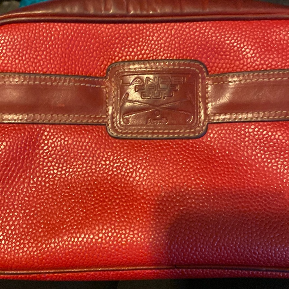Lancel Shoulder Bag Vintage Pebbled Leather red crossbody